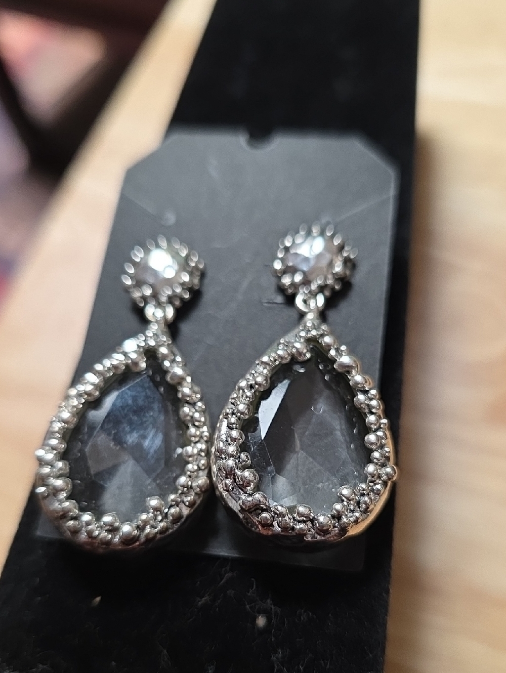Chico's Silver Teardrop Crystal Dangle Earrings